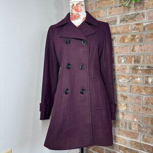 Anne Klein Double Breasted Wool Blend Coat Plum Womens Size Small